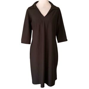 Katherine Way Black Womens Medium Classic Modest Minimalist Collared Dress